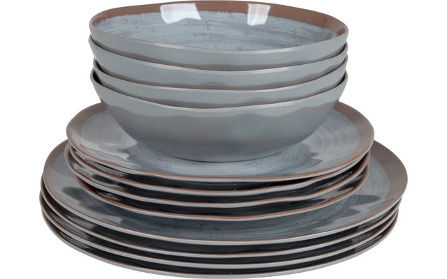Bo-Camp Melamin Geschirr Set 12-tlg. Braun / Grau 1 Bo-Camp Melamin Geschirr Set 12-tlg. Braun / Grau
